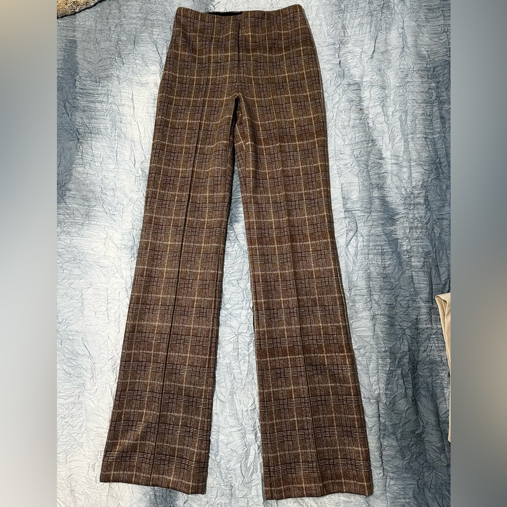 154. Lysse Brown Plaid straight leg Pants with Cream Accents